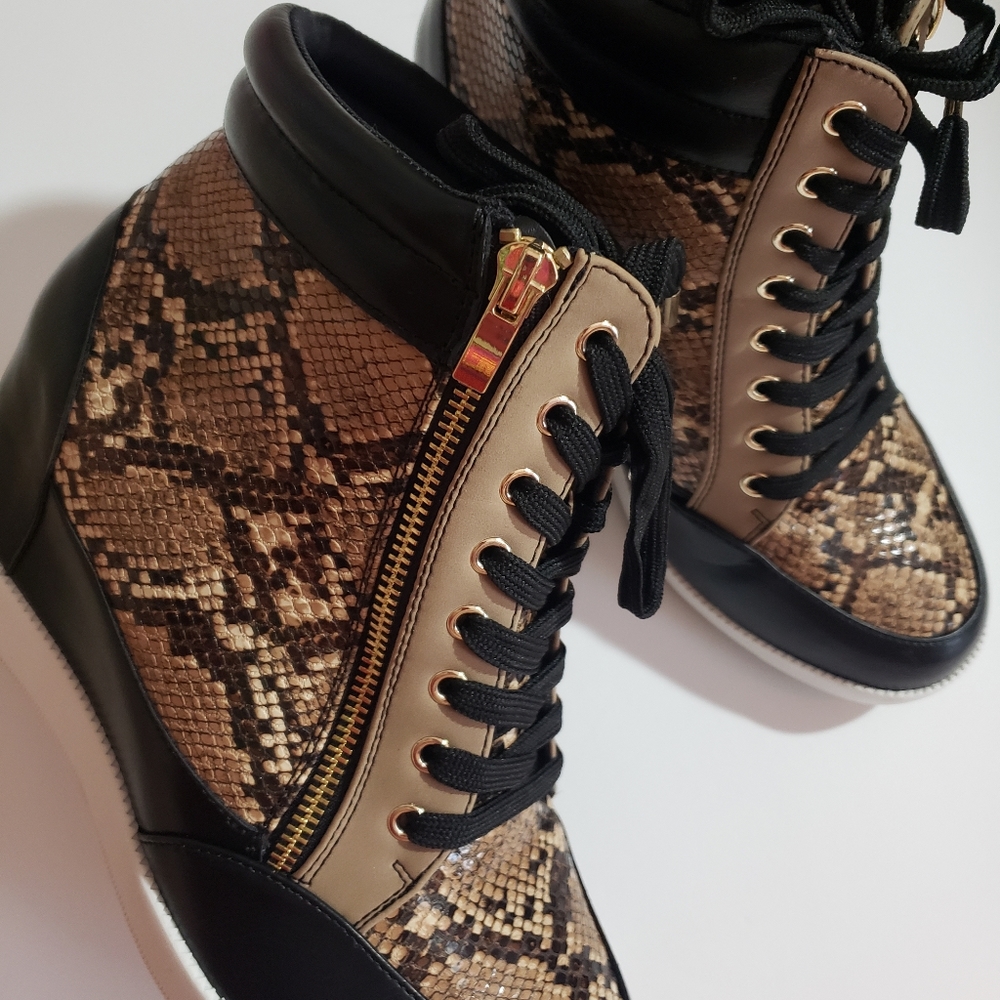 Snake Print Wedge Sneaker Booties